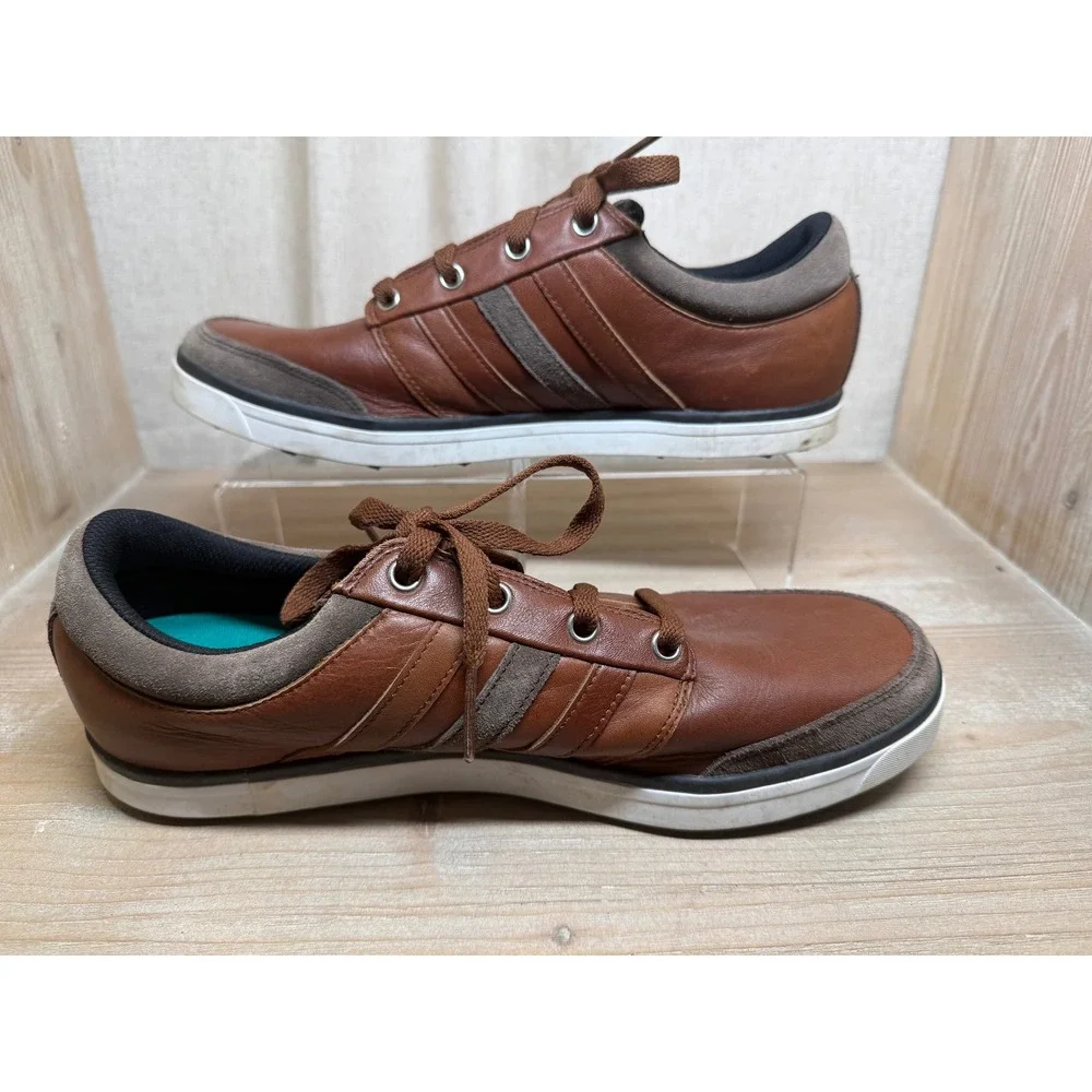 Adidas Adicross Mens Brown Leather Golf Shoes Spikeless Gripmore Q44568 Size 10